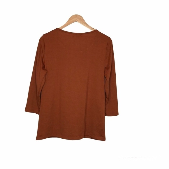 BYdesign Womens Size L Pullover Sweater Rust 3/4 Sleeve Metal‎ Bar Embellished - Picture 2 of 7